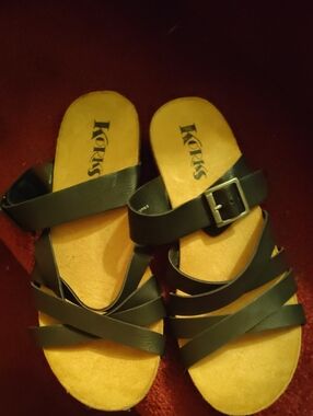 KORS Black Strappy Buckle Slide Sandals